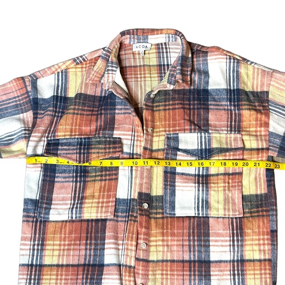 ACOA plaid shacket with oversized chest pockets, button front close blue/pink S - Picture 13 of 13